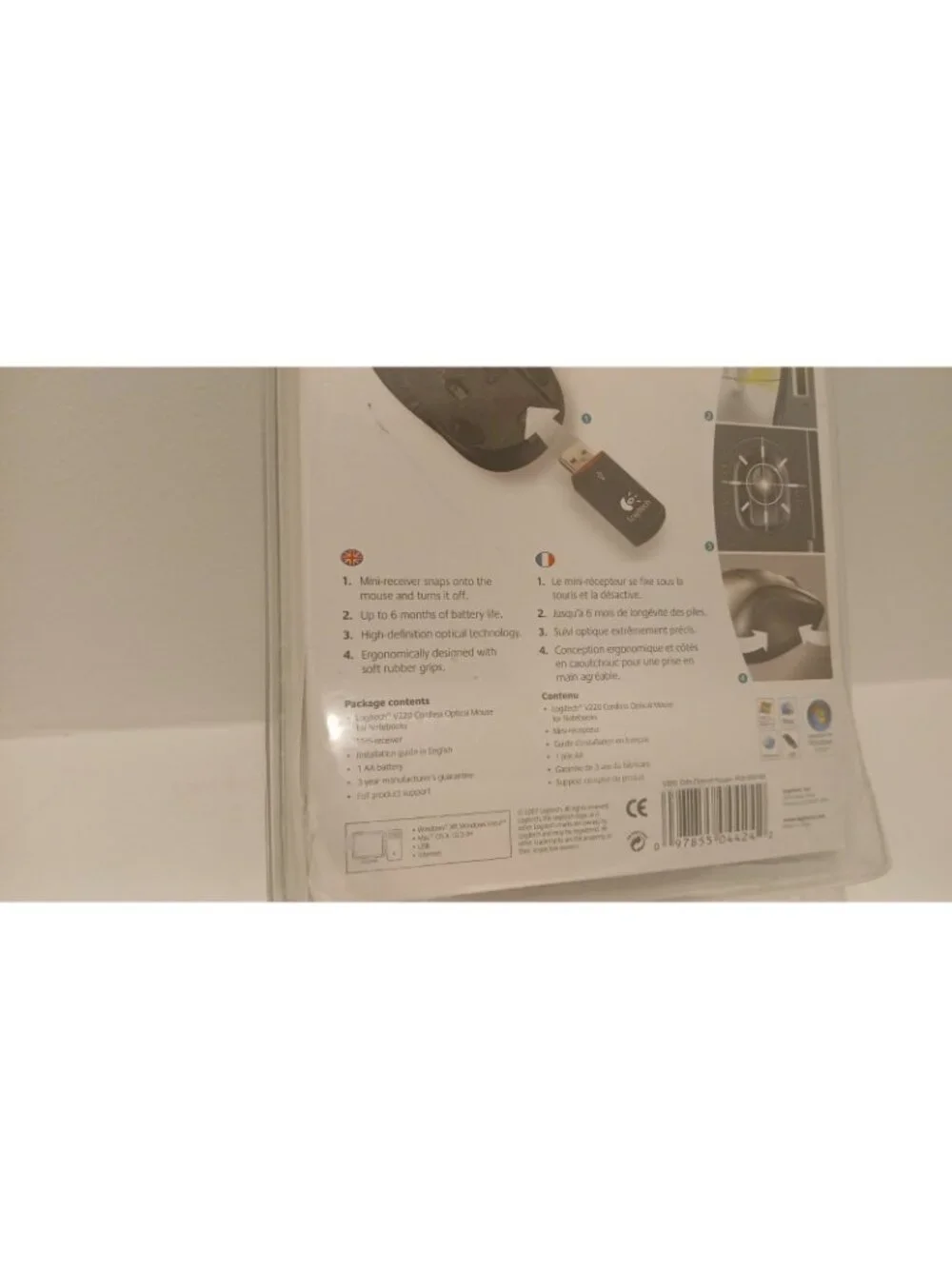 Logitech Cordless Optical Mouse V220 for Notebooks Black PC Mac New Sealed
